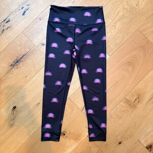 FP Movement by Free People Black Leggings with Pink Lotus Print